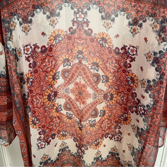 American Eagle Beach Cover Up Women Boho Floral Open Front Sheer Floral Kimono s - Picture 7 of 11